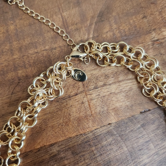 Charming Charlie Gold and Blue Necklace and Earring Set - Picture 4 of 4